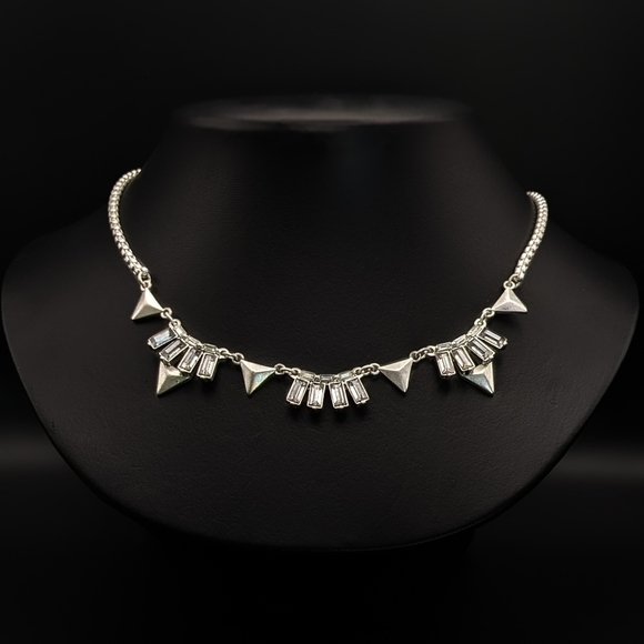 GEOMETRIC Statement Necklace With Arrowheads And Crystal Rhinestones - Picture 1 of 7
